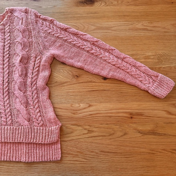 Garnett Hill Linen & Cotton Cabled Pullover in Desert Bloom Pink Size M - Picture 5 of 11